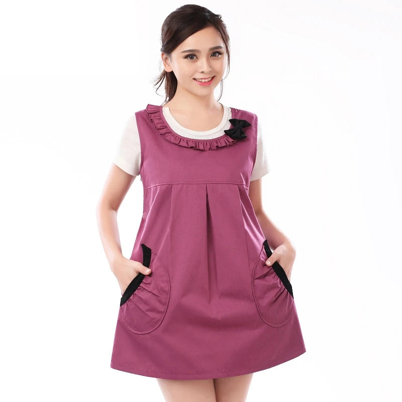 3037 Ruffle-Neck Maternity Pinafore — original supplier photo with background text removed.